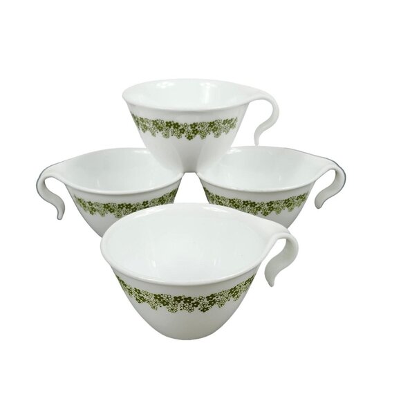 Set of Four Corelle Crazy Daisy Spring Blossom Hook Handle Coffee Cups GREEN - Picture 1 of 8